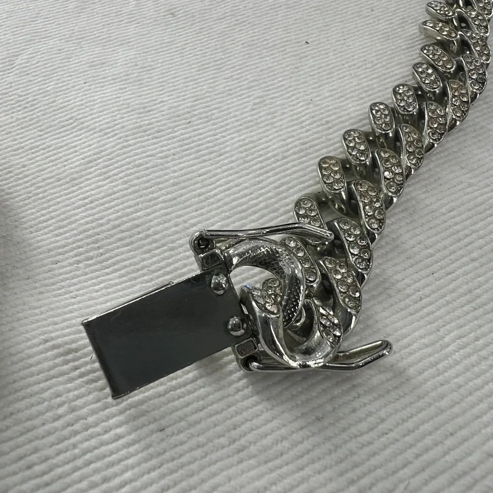 Miami Cuban Link Silver tone with rhinestones Necklace.